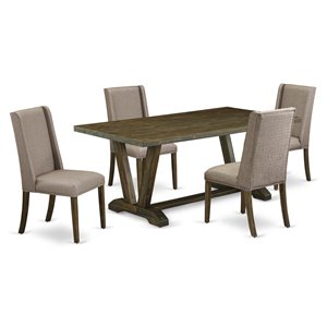 Pemberly Row 5-Piece Dining Set Wood Rectangular Table Khaki Chairs Jacobean