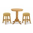 Pemberly Row 3-Piece Round Dining Set Oak Finish Wood Fabric Upholstered Chairs