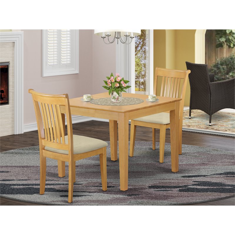 Pemberly Row 3-Piece Solid Wood Dining Set in Oak Finish with Cushion Seats