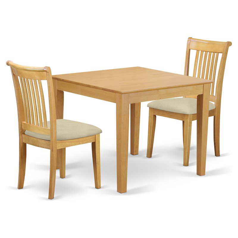 Pemberly Row 3-Piece Solid Wood Dining Set in Oak Finish with Cushion Seats