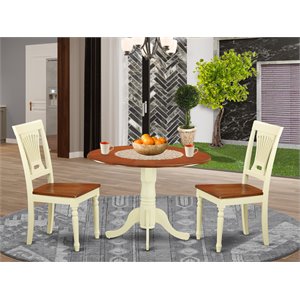 Pemberly Row 3-Piece Wood Dining Set with Drop Leaf Table in Buttermilk & Cherry