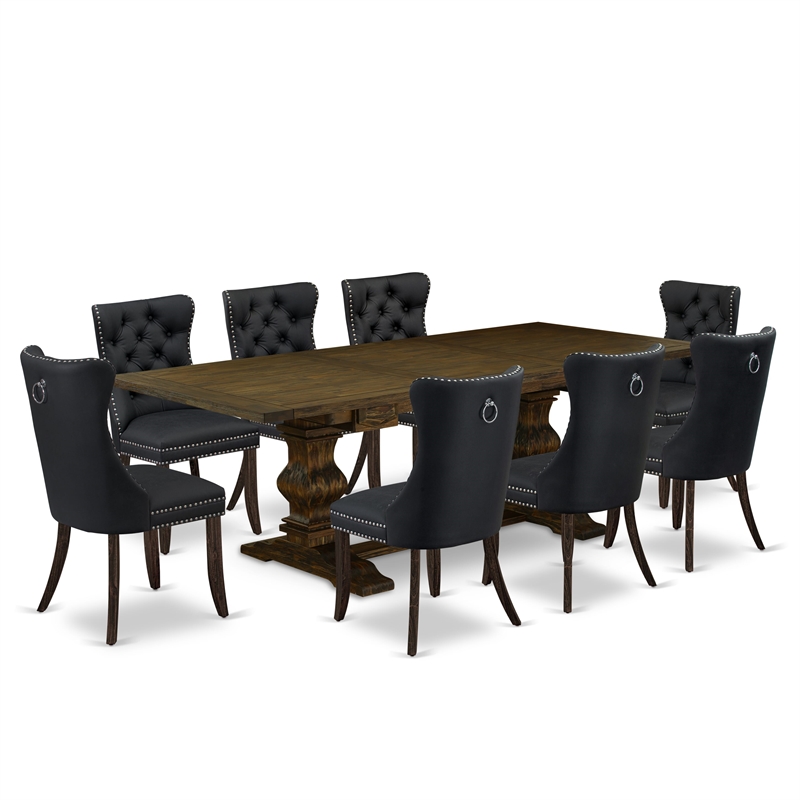 Pemberly Row 9-Piece Wood Dining Table Set in Distressed Jacobean