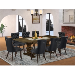 Pemberly Row 9-Piece Wood Dining Table Set in Distressed Jacobean