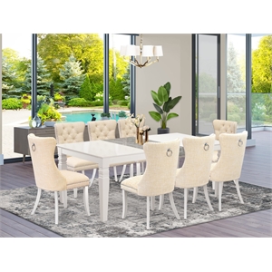 Pemberly Row 9-Piece Dining Table Set with Butterfly Leaf in Linen White/Beige