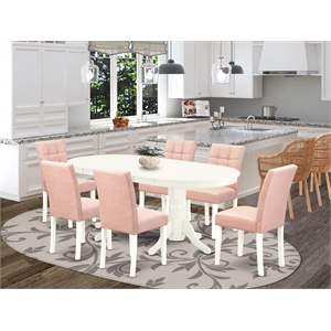 Pemberly Row 7-Piece Oval Dining Table Set in Linen White and Beige Red