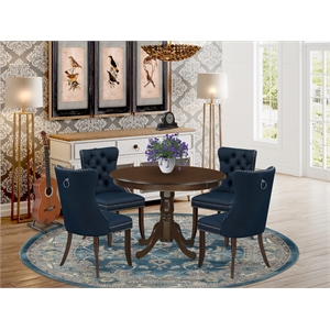 Pemberly Row 5-Piece Round Pedestal Kitchen Table Set in Mahogany and Navy Blue