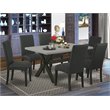 Pemberly Row X-Style 7-Piece Wood Dining Set in Cement and Black