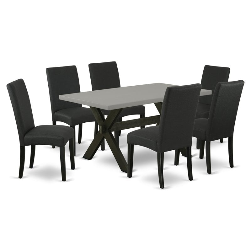 Pemberly Row X-Style 7-Piece Wood Dining Set in Cement and Black