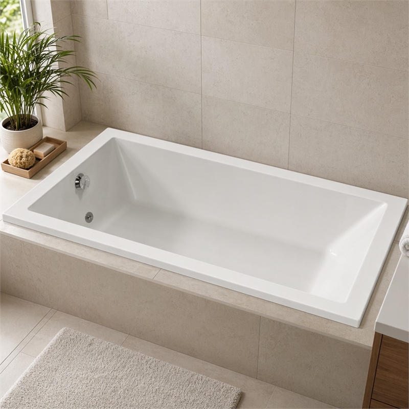 Pemberly Row Rectangle Whirlpool Bathtub in Biscuit 72
