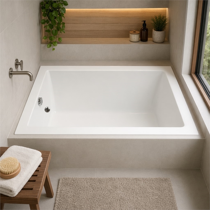 Pemberly Row Rectangle Massaging Air Jet Bathtub in Biscuit 66