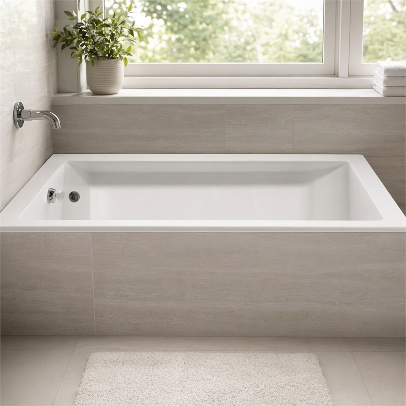 Pemberly Row Venice Rectangle Massaging Air Jet Bathtub Biscuit 72