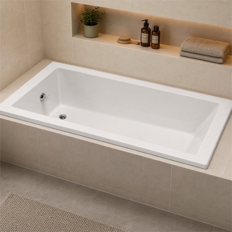 Pemberly Row Venice ADA Rectangle Soaking Bathtub 60x30x18 in Biscuit