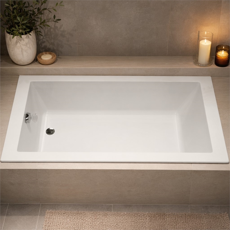 Pemberly Row Venice Rectangle Whirlpool Bathtub 66x34x22 in Biscuit