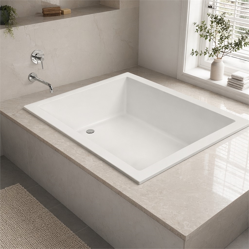 Pemberly Row Venice Rectangle Whirlpool Bathtub 60x32x22 in Biscuit