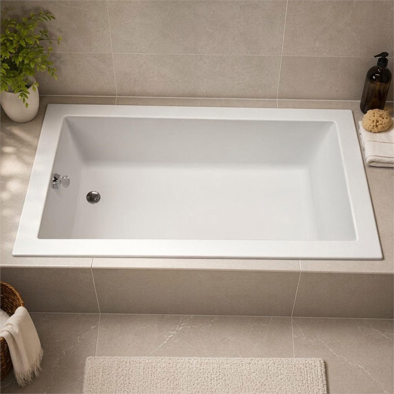 Pemberly Row Venice Rectangle Whirlpool Bathtub 58x30x22 in Biscuit