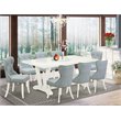 Pemberly Row 9-Piece Rubber Wood Dining Set in Linen White and Baby Blue