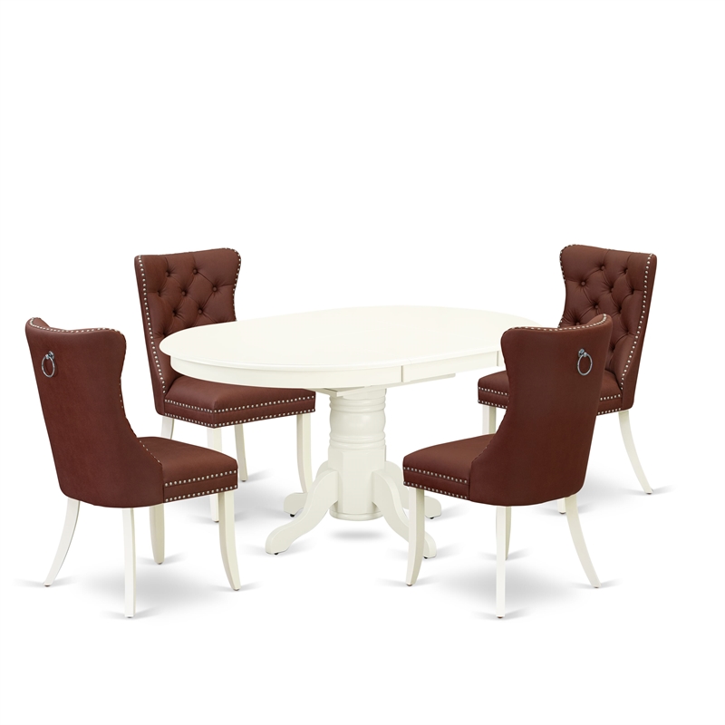 Pemberly Row 5-Piece Oval Dining Set with Burgundy Faux Leather Chairs