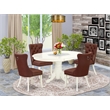 Pemberly Row 5-Piece Oval Dining Set with Burgundy Faux Leather Chairs