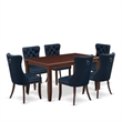 Pemberly Row 7-Piece Dining Set in Mahogany with Navy Blue Upholstery