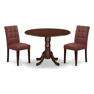 Pemberly Row 3-Piece Dining Room Set with Mahogany Table and Burgundy Chairs