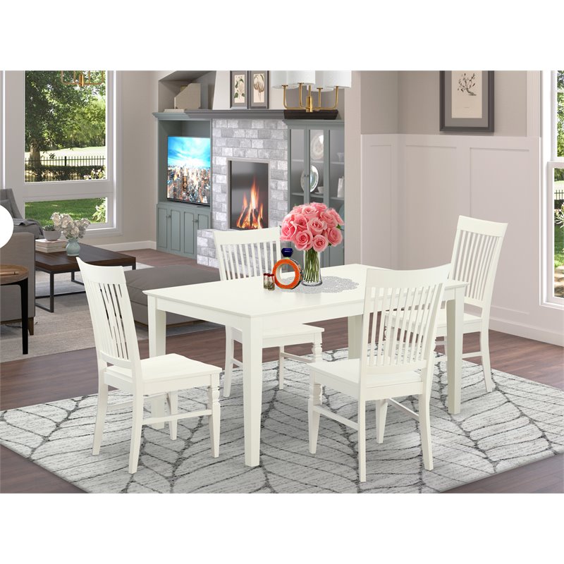 Pemberly Row 5-Piece Dining Set with Rectangular Table in Linen White