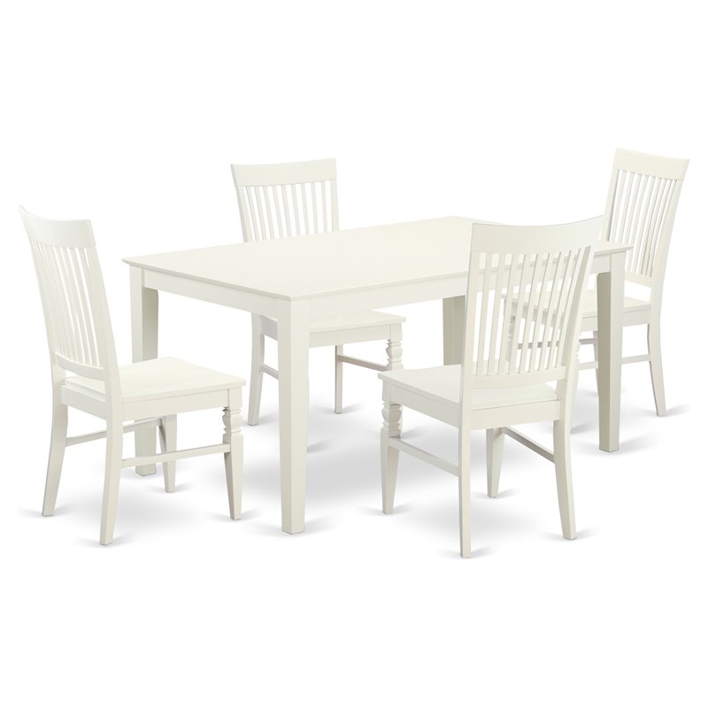 Pemberly Row 5-Piece Dining Set with Rectangular Table in Linen White