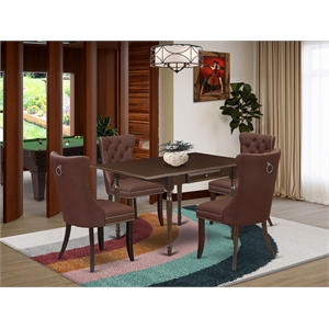 Pemberly Row 5-Piece Rectangular Dining Table Set in Mahogany and Burgundy