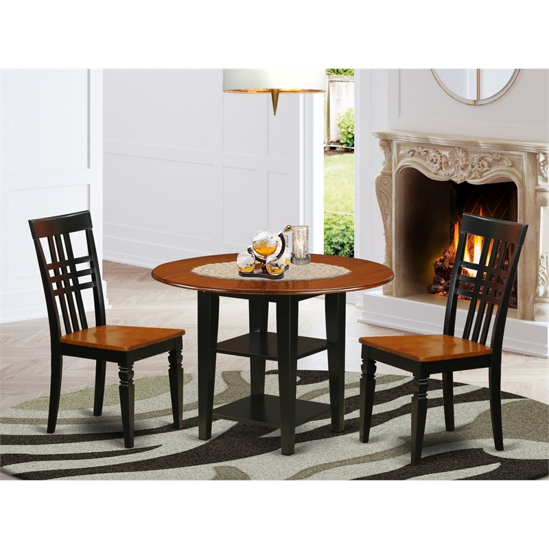 Pemberly Row Sudbury 3-Piece Dining Table Set in Black and Cherry Wood