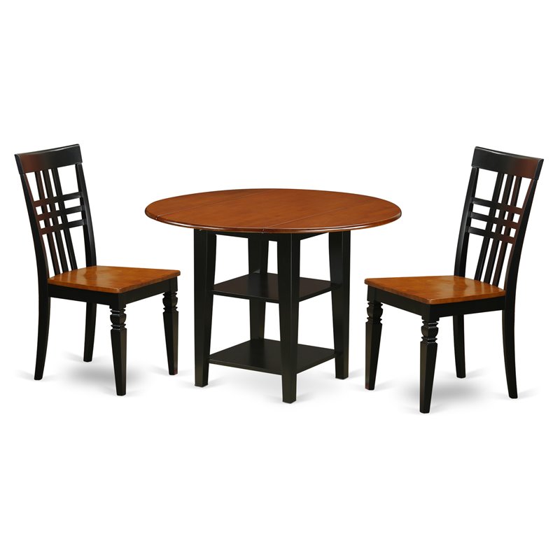 Pemberly Row Sudbury 3-Piece Dining Table Set in Black and Cherry Wood