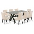 Pemberly Row 9-Piece Wood Dining Set with Upholstered Chairs in Black/Beige