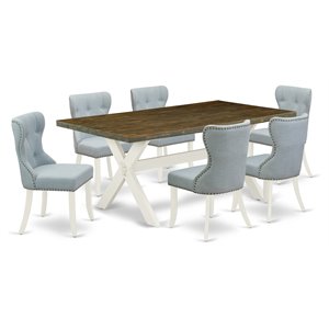 Pemberly Row 7-Piece Cross Leg Dining Set with Linen Upholstered Chairs