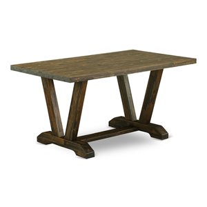 Pemberly Row V-Style Rectangular Wood Dining Table in Jacobean Brown
