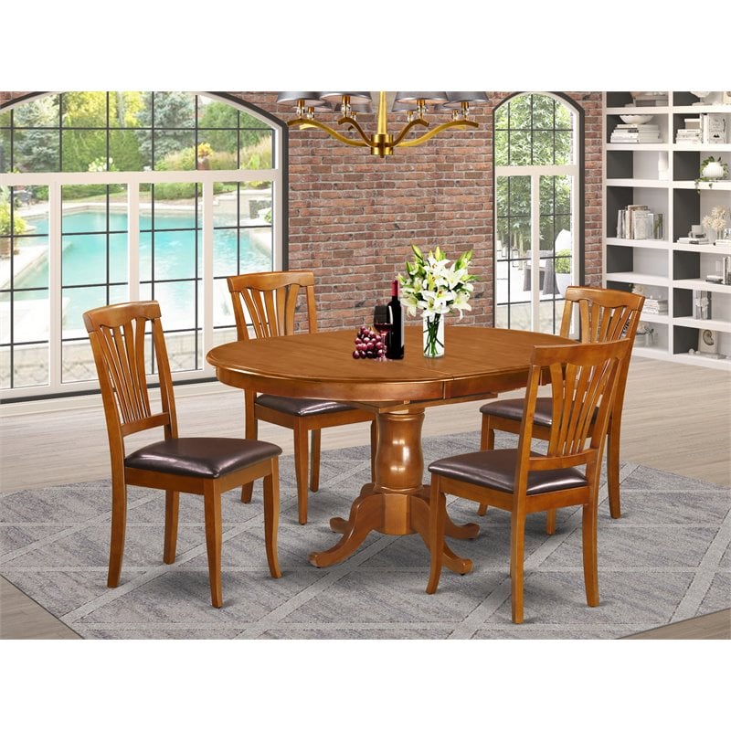 Pemberly Row Portland 5-Piece Saddle Brown Dining Set with Faux Leather Seats