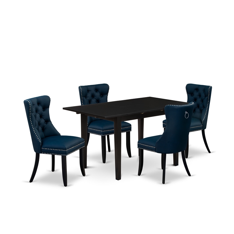 Pemberly Row 5-Piece Dining Set with Rubberwood Table in Black and Navy Blue