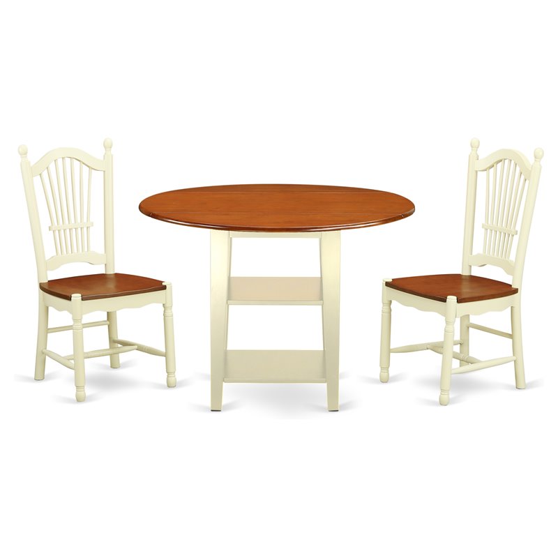 Pemberly Row Sudbury 3-Piece Wood Dining Set in Buttermilk and Cherry