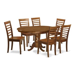 Pemberly Row Portland 7-Pc Wood Dining Set with Oval Table & Saddle Brown Chairs