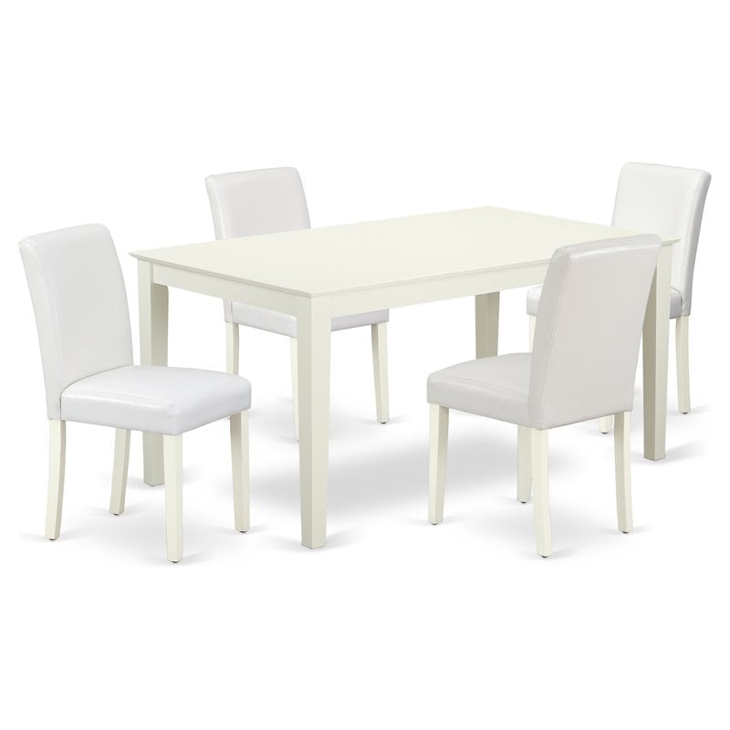 Pemberly Row 5-Pc Asian Hardwood Dining Set with White PU Leather Chairs