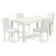 Pemberly Row 5-Pc Asian Hardwood Dining Set with White PU Leather Chairs