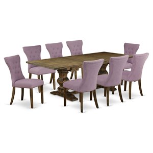 Pemberly Row Lassale 9-Pc Wood Dining Set in Jacobean Brown/Dahlia Finish