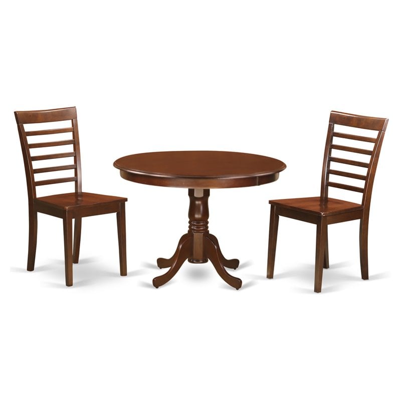 Pemberly Row 3-Piece Round Dining Set with Wood Seat in Mahogany