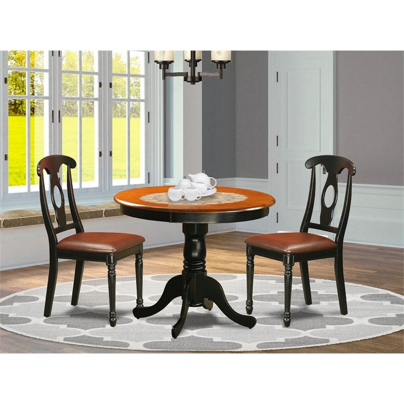 Pemberly Row Antique 3-Piece Dining Set with Leather Chairs in Black