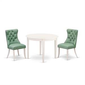 Pemberly Row Modern 3-Piece Round White Dining Set with Green Chairs