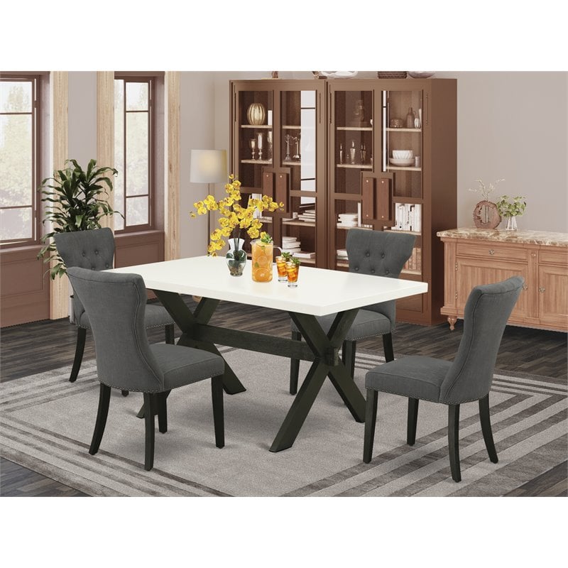 Pemberly Row X-Style 5-Piece Wood Dining Set in Gotham Gray and Black