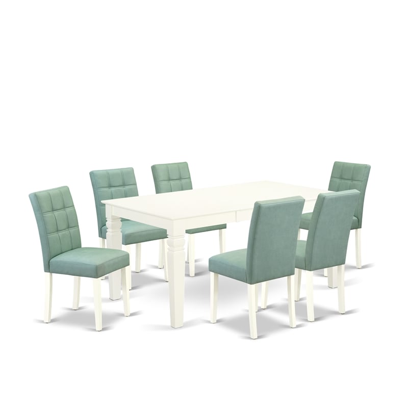 Pemberly Row 7-Piece Acacia Wood Dining Set with Faux Leather Seats