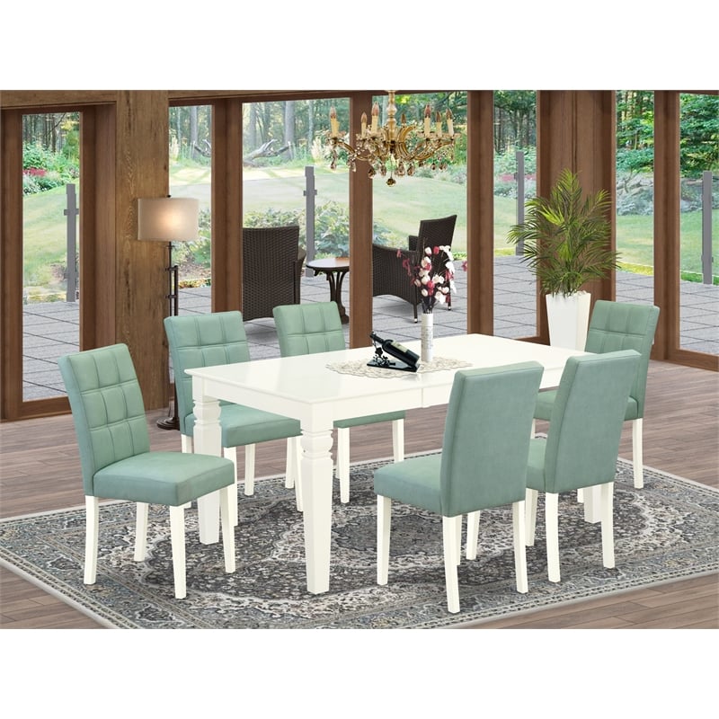 Pemberly Row 7-Piece Acacia Wood Dining Set with Faux Leather Seats