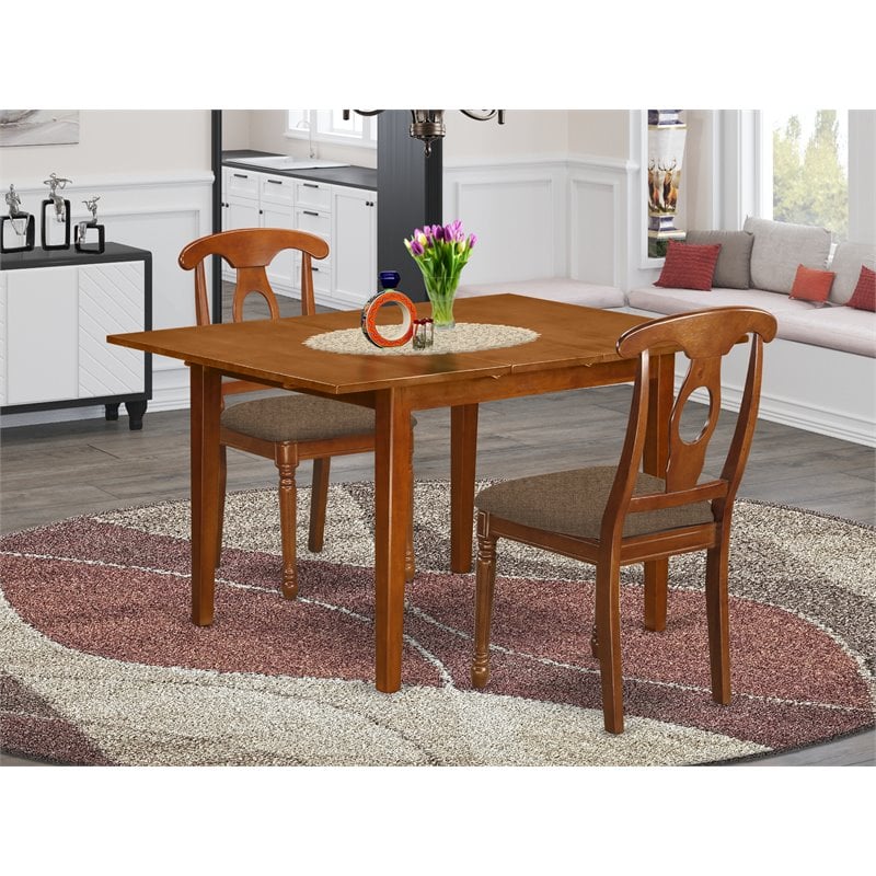 Pemberly Row 3-Piece Dining Set with Saddle Brown Finish and Cushioned Seats