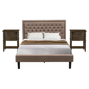 Pemberly Row 3-Piece Queen Bedroom Set with Fabric Headboard in Dark Khaki