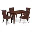 Pemberly Row 5-Piece Dining Room Set with Faux Leather Chairs in Mahogany