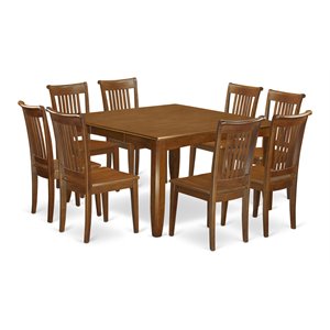 Pemberly Row 9-Piece Dining Set with Saddle Brown Finish and Wood Chairs