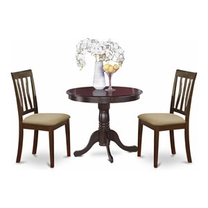 Pemberly Row 3-Piece Wood Dining Set with Round Table in Cappuccino Finish